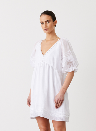 Gwendalin Linen Mini Smock Dress | White