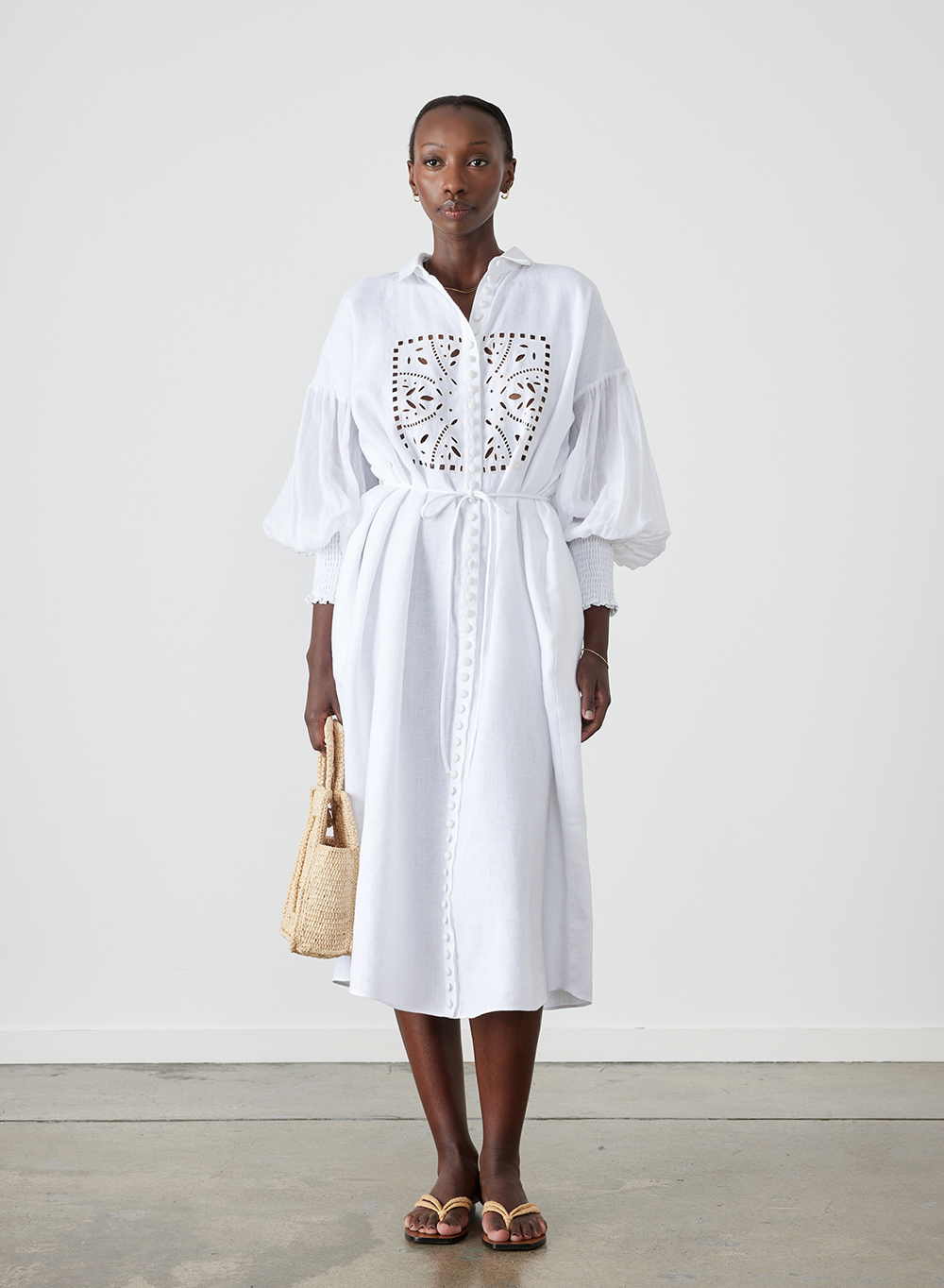 Jeanne Linen Rami Midi Shirt Dress Optical White – Joslin