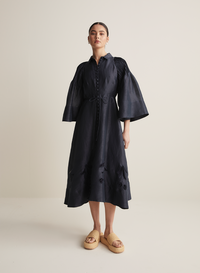 Celine Silk Linen Midi Shirt Dress