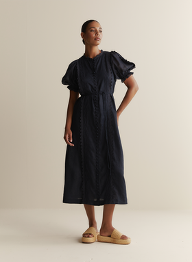 Colleen Linen Ramie Midi Dress | Navy