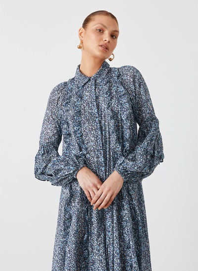 OLYMPIA ORGANIC COTTON MAXI SMOCK SHIRT DRESS | LICHEN ARTWORK