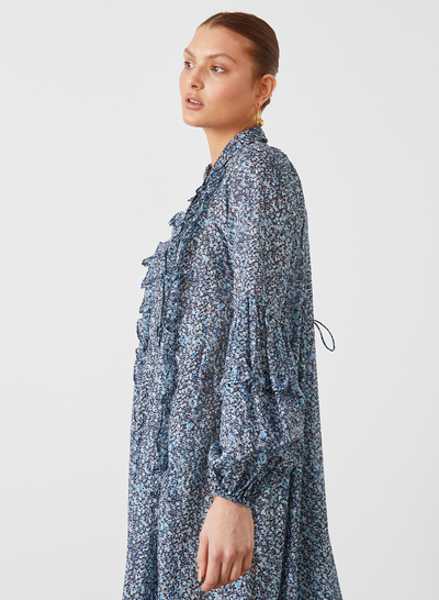 OLYMPIA ORGANIC COTTON MAXI SMOCK SHIRT DRESS | LICHEN ARTWORK