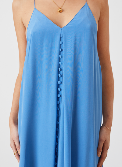 ISOBEL SILK TRAPEZE MAXI DRESS | SANDWASH CERULEAN