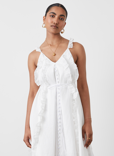 ISOBELLA LINEN RAMIE TRAPEZE MIDI DRESS | CREAM