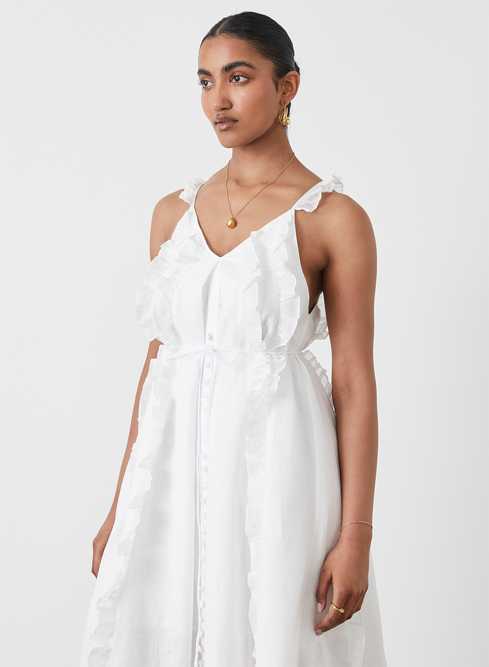 ISOBELLA LINEN RAMIE TRAPEZE MIDI DRESS | CREAM