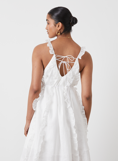 ISOBELLA LINEN RAMIE TRAPEZE MIDI DRESS | CREAM