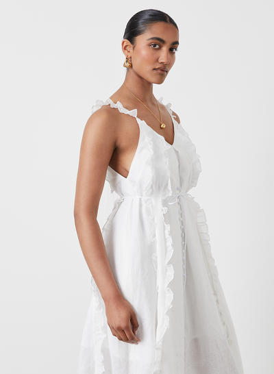 ISOBELLA LINEN RAMIE TRAPEZE MIDI DRESS | CREAM