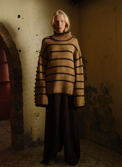 MAUDE ORGANIC COTTON CASHMERE KNIT |  CHOCOLATE STRIPE