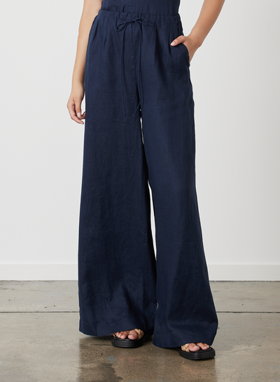 SOPHIA LINEN PALAZZO PANT | NAVY