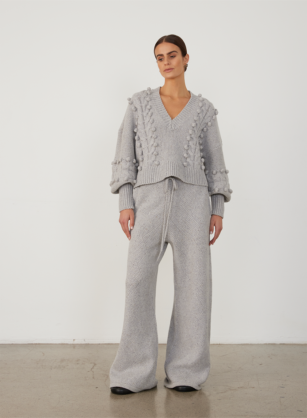 ELIZABETH WOOL QUILT KNIT PANT | GREY DOT MARLE