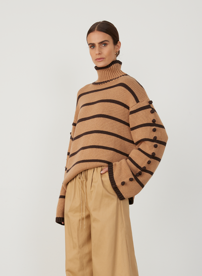 MAUDE ORGANIC COTTON CASHMERE KNIT |  CHOCOLATE STRIPE