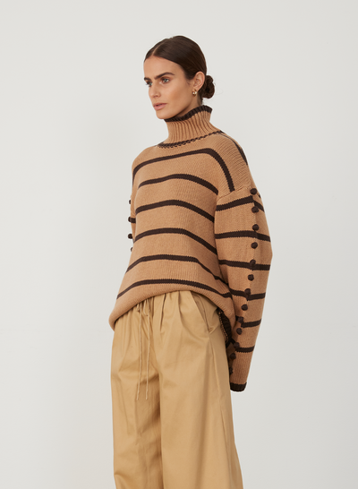 MAUDE ORGANIC COTTON CASHMERE KNIT |  CHOCOLATE STRIPE