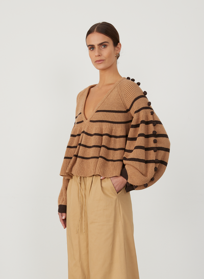 JOLENE ORGANIC COTTON CASHMERE KNIT |  CHOCOLATE STRIPE