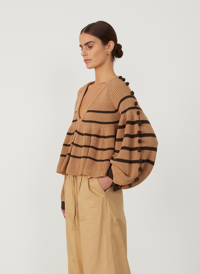 JOLENE ORGANIC COTTON CASHMERE KNIT |  CHOCOLATE STRIPE