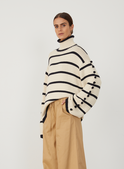MAUDE ORGANIC COTTON CASHMERE KNIT | NAVY STRIPE
