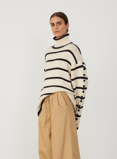 MAUDE ORGANIC COTTON CASHMERE KNIT | NAVY STRIPE