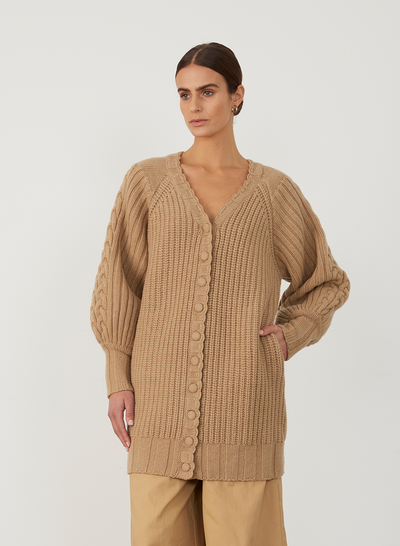 FRANKIE WOOL CARDIGAN KNIT | CAMEL