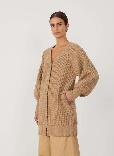 FRANKIE WOOL CARDIGAN KNIT | CAMEL