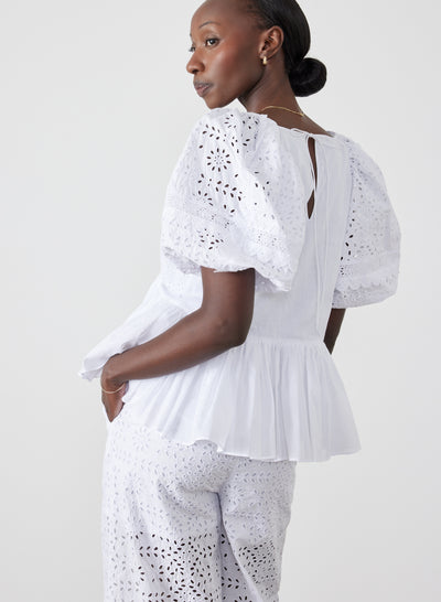 Karina Organic Cotton Broderie Smock Top | Optical White