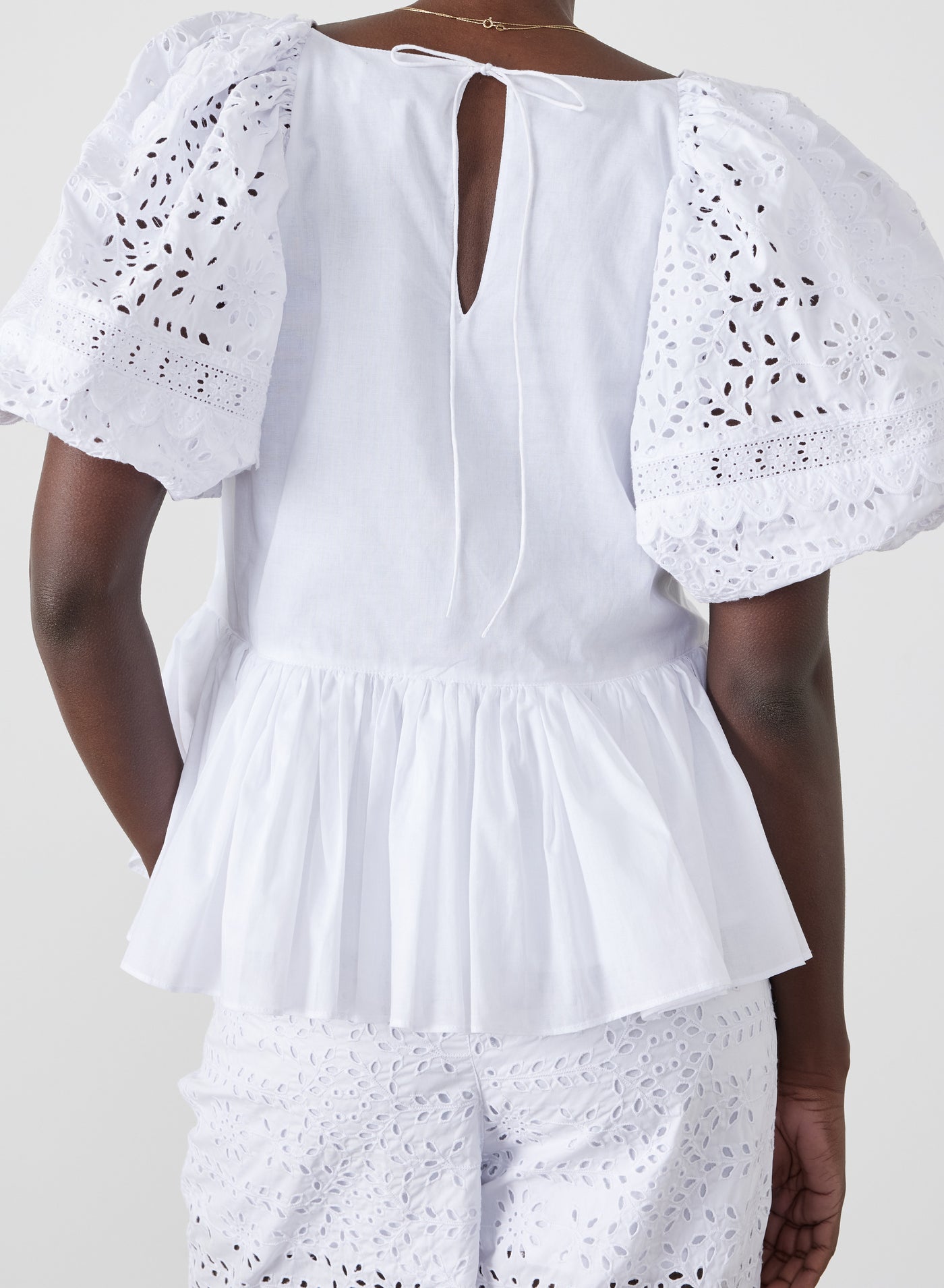 Karina Organic Cotton Broderie Smock Top | Optical White