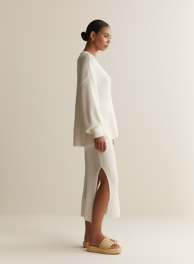 Arie Organic Cotton Cashmere Knit Maxi Skirt | Cream