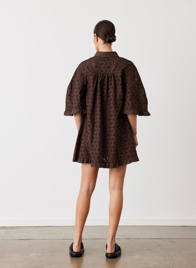 Anna Cotton Broderie Shirt Dress | Chocolate