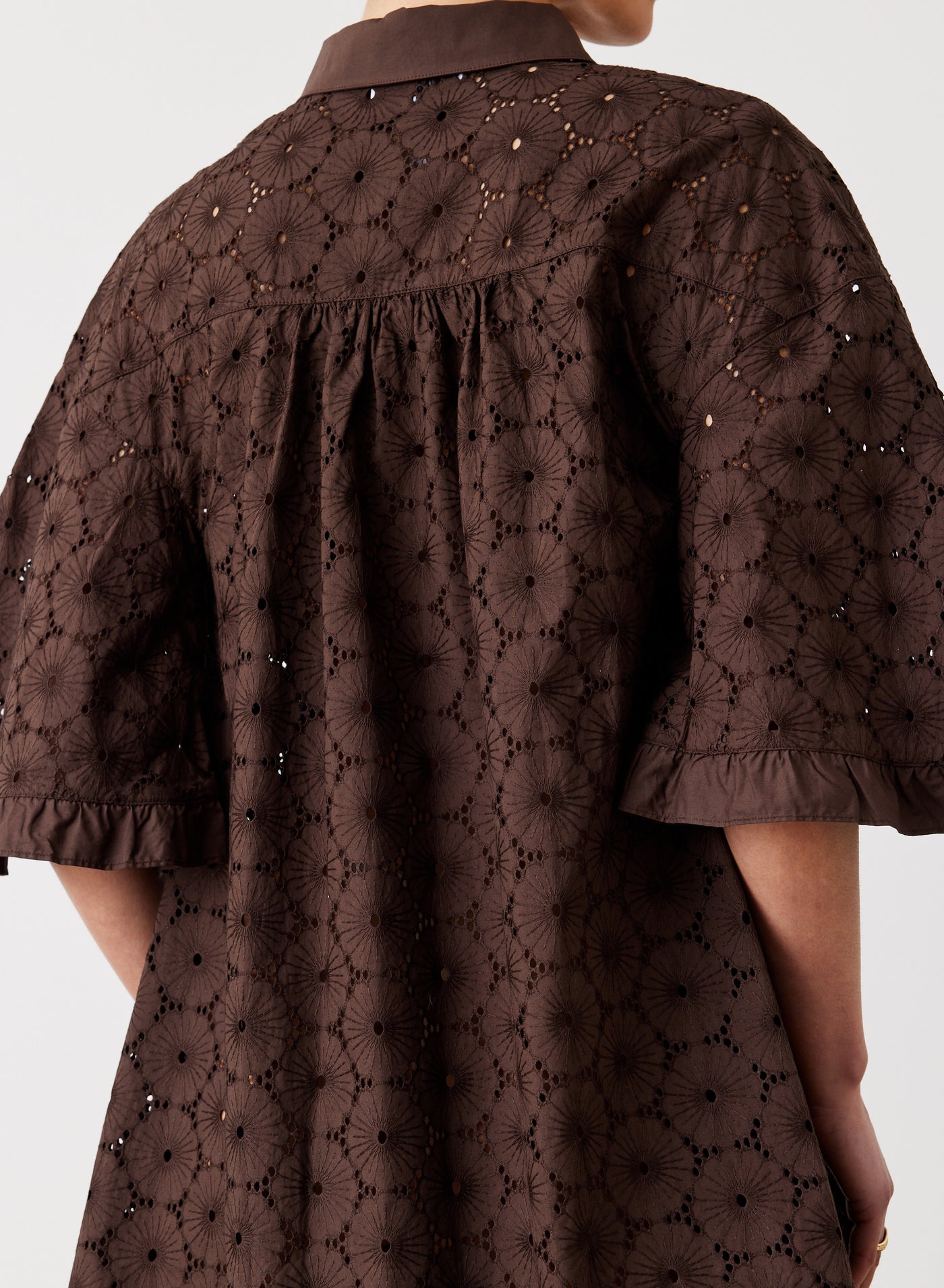 Anna Cotton Broderie Shirt Dress | Chocolate
