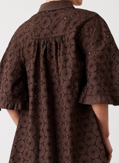 Anna Cotton Broderie Shirt Dress | Chocolate