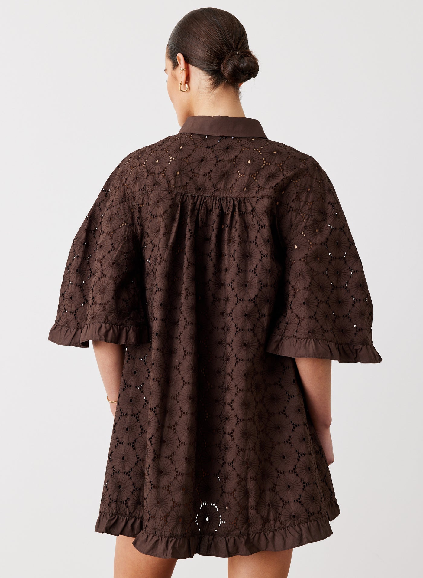 Anna Cotton Broderie Shirt Dress | Chocolate