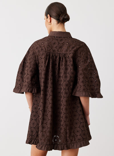 Anna Cotton Broderie Shirt Dress | Chocolate