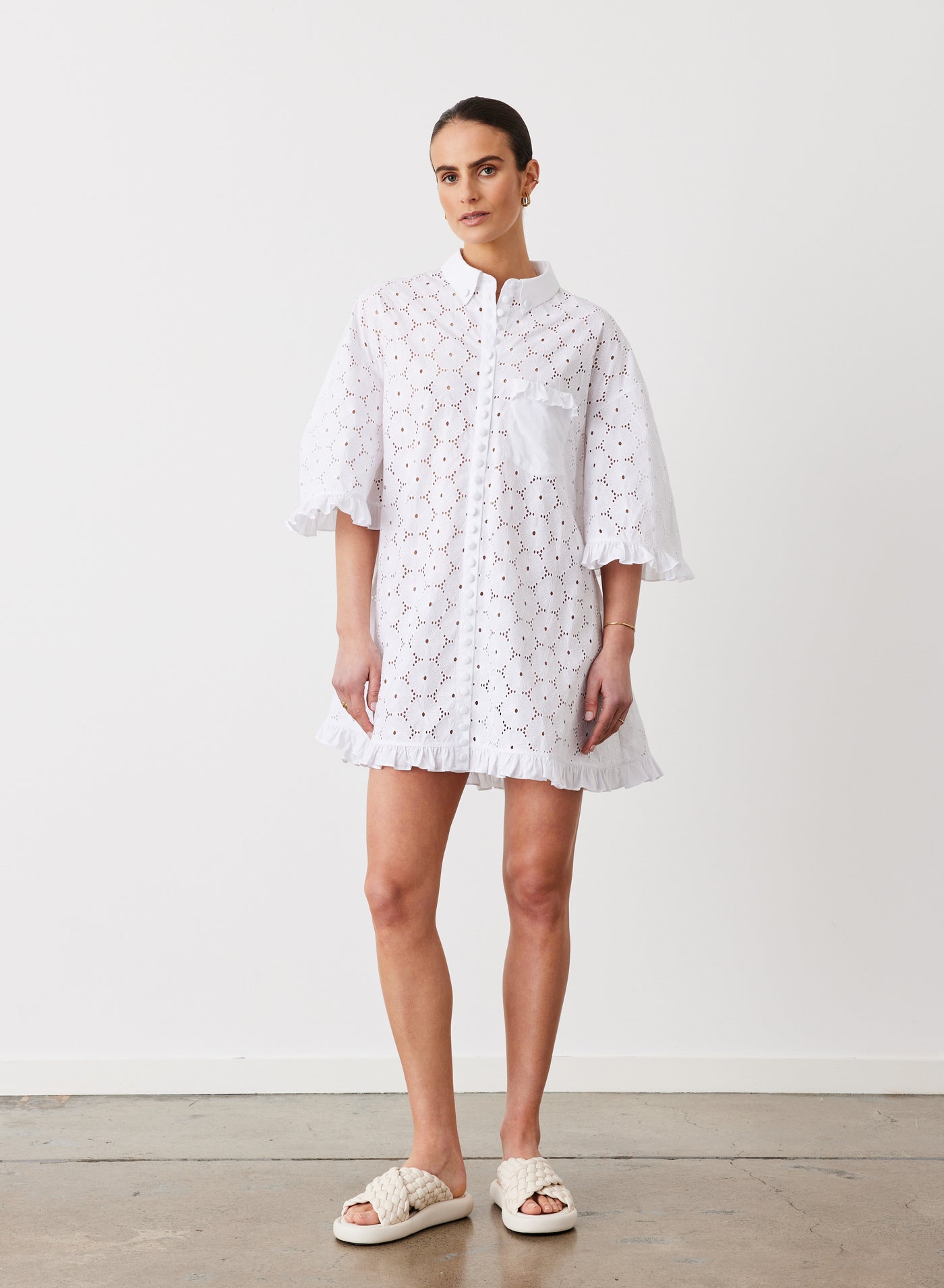 ANNA ORGANIC COTTON BROIDERIE SHIRT DRESS | OPTICAL WHITE