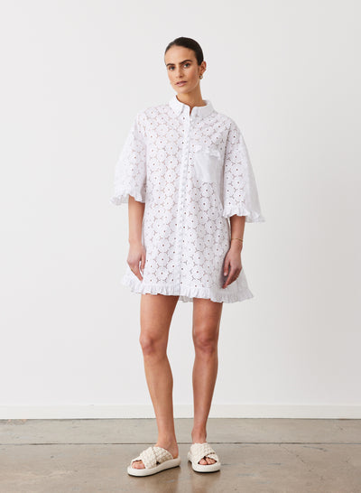 ANNA ORGANIC COTTON BROIDERIE SHIRT DRESS | OPTICAL WHITE