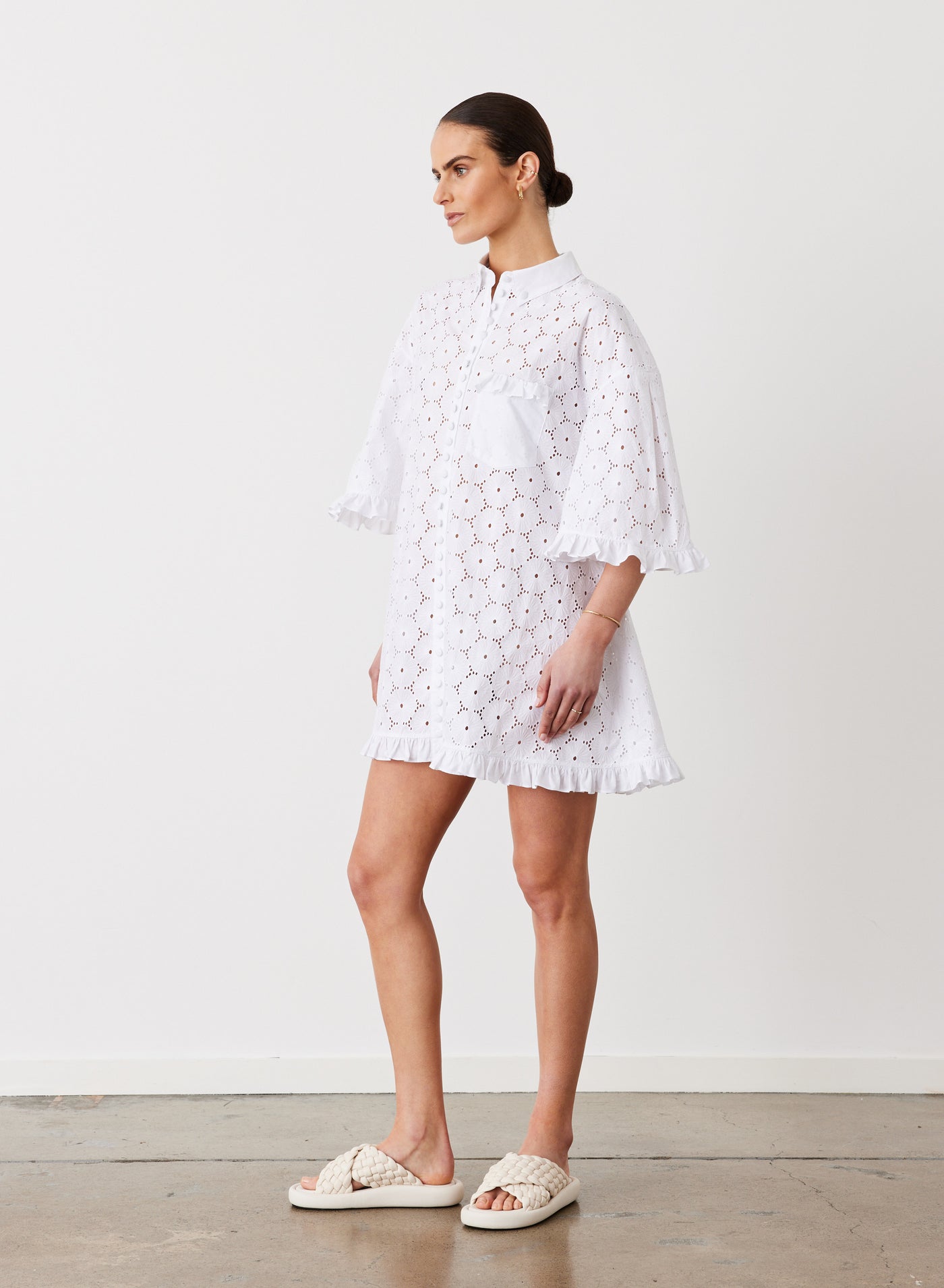 ANNA ORGANIC COTTON BROIDERIE SHIRT DRESS | OPTICAL WHITE