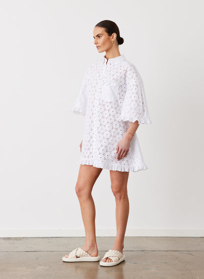 ANNA ORGANIC COTTON BROIDERIE SHIRT DRESS | OPTICAL WHITE
