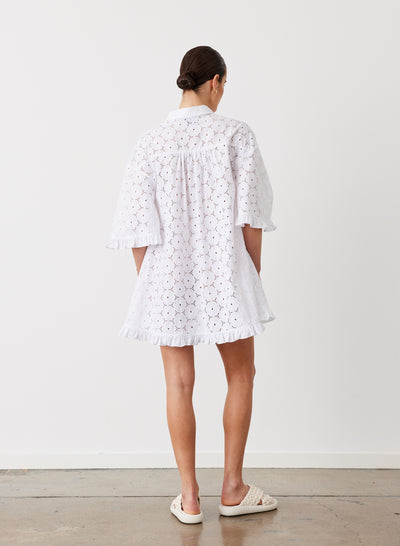 ANNA ORGANIC COTTON BROIDERIE SHIRT DRESS | OPTICAL WHITE