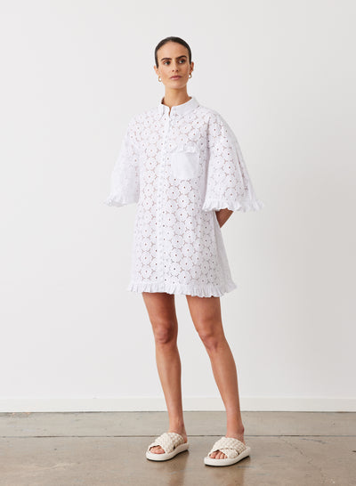 ANNA ORGANIC COTTON BROIDERIE SHIRT DRESS | OPTICAL WHITE