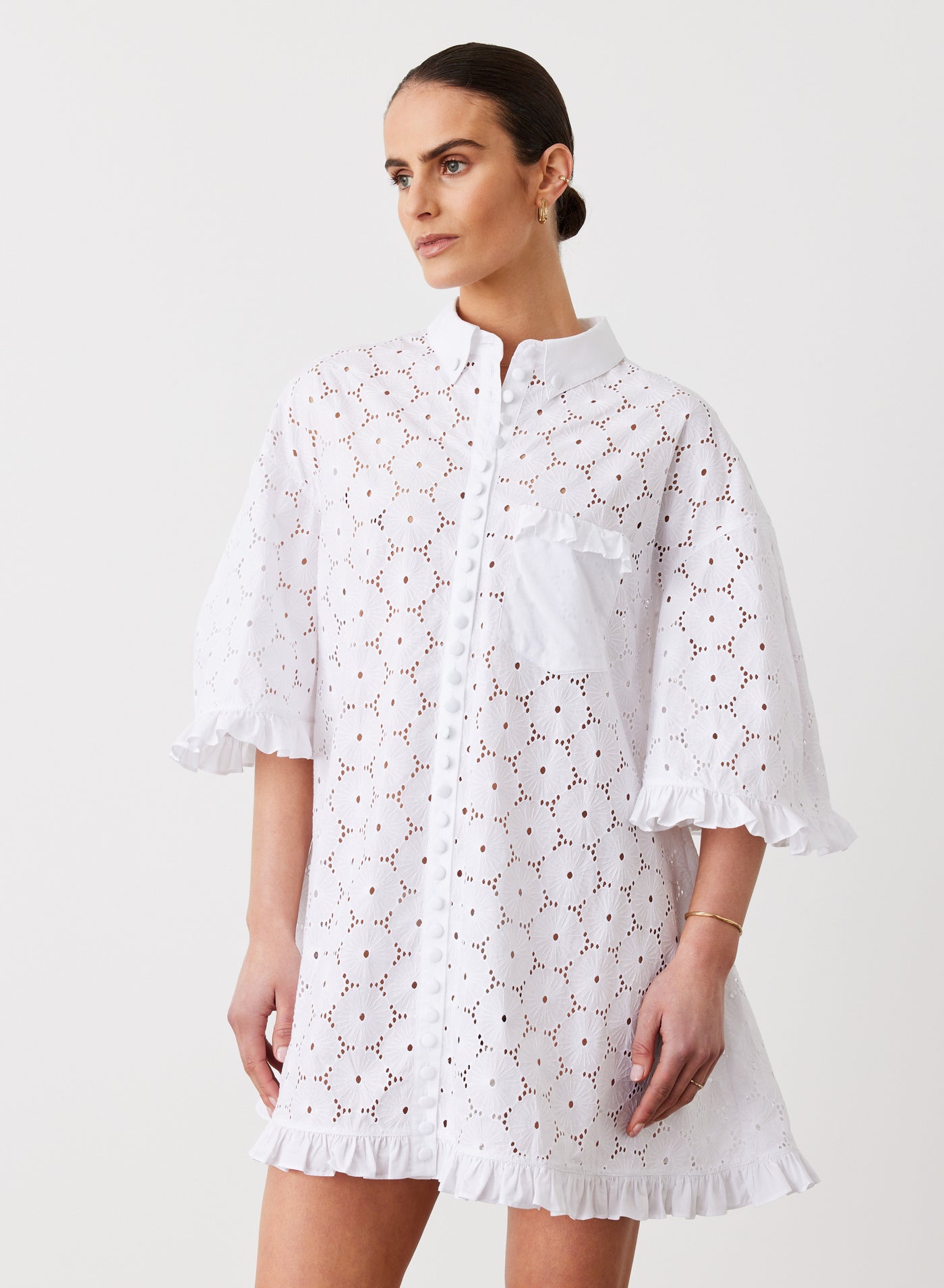 ANNA ORGANIC COTTON BROIDERIE SHIRT DRESS | OPTICAL WHITE