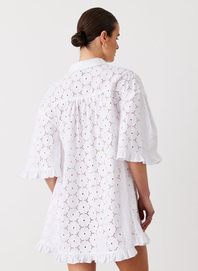 ANNA ORGANIC COTTON BROIDERIE SHIRT DRESS | OPTICAL WHITE