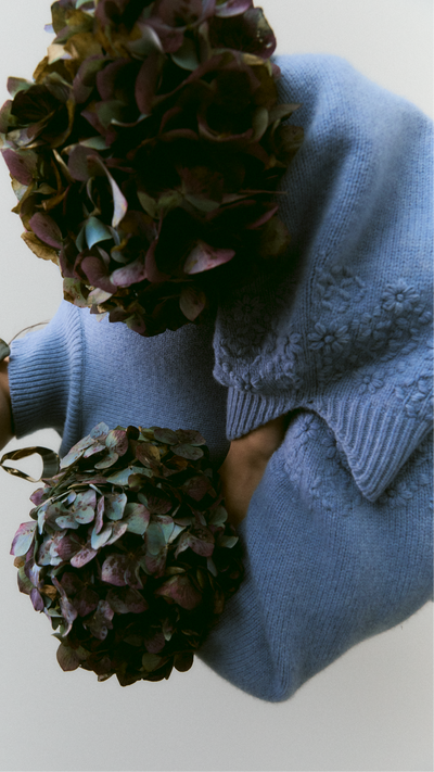Carla Wool Embroidery Knit | Chambray Marle
