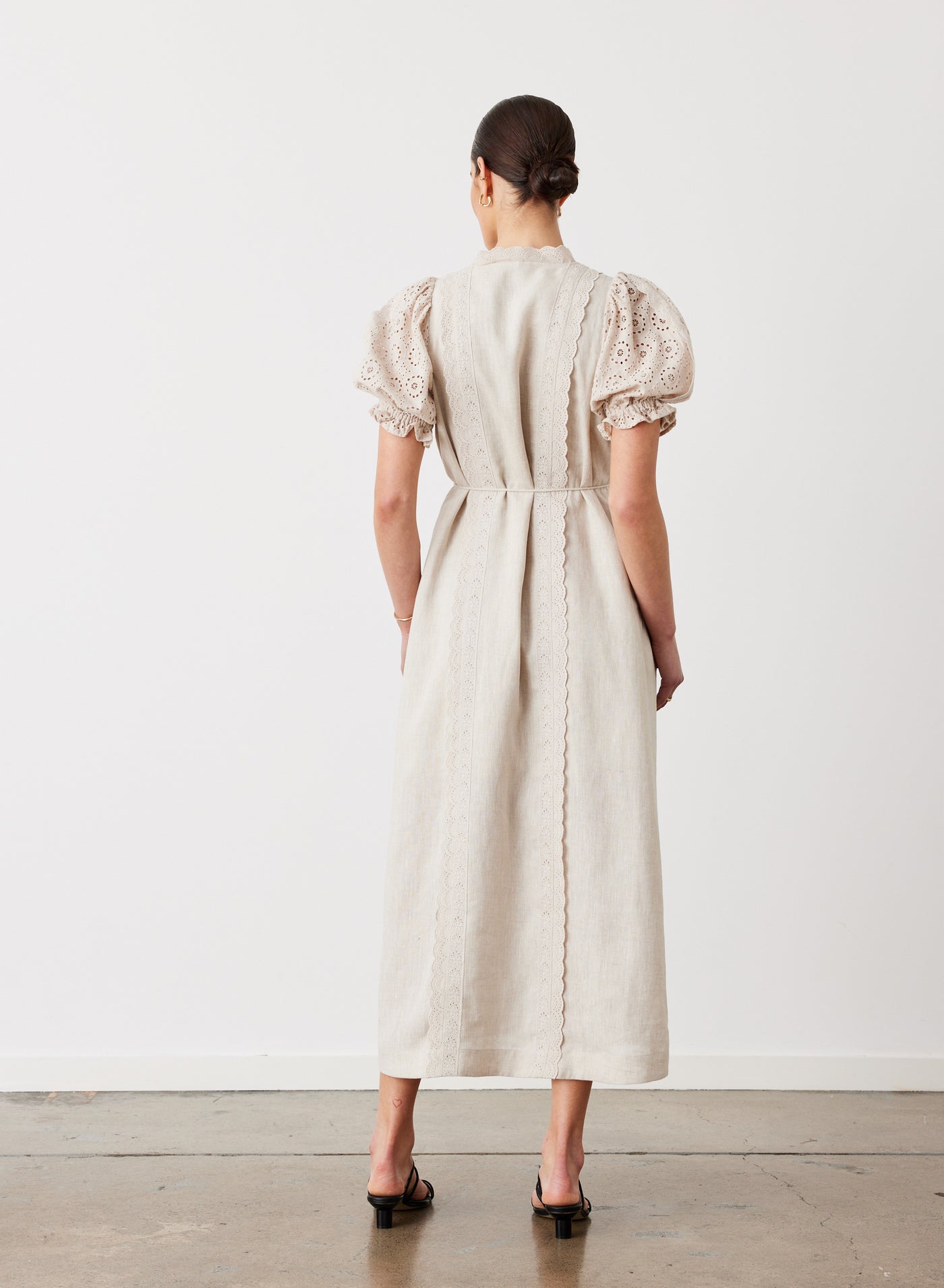 Emilia Linen Cotton Broderie Midi Shirt Dress | Flax