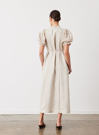 Emilia Linen Cotton Broderie Midi Shirt Dress | Flax