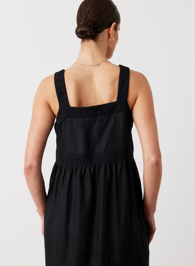 Gretal Linen Ramie Midi Dress | Black