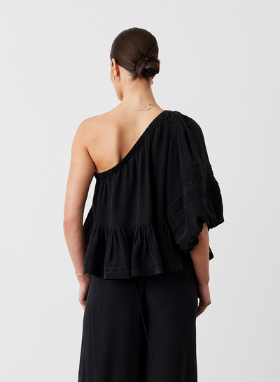 ISLA SILK SMOCK TOP | SANDWASH BLACK