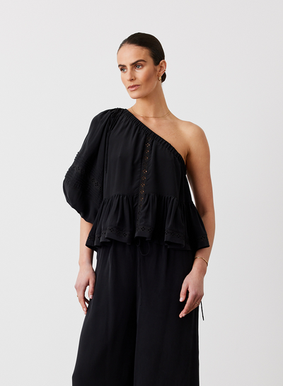 ISLA SILK SMOCK TOP | SANDWASH BLACK