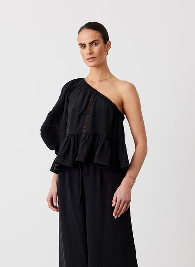ISLA SILK SMOCK TOP | SANDWASH BLACK