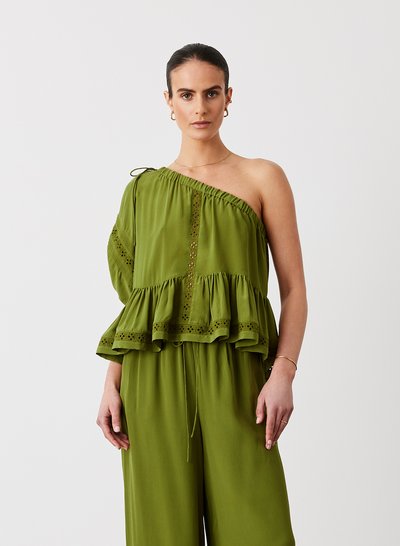 ISLA SILK SMOCK TOP | SANDWASH OLIVE