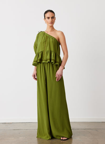SOPHIA SILK PALAZZO PANT | SANDWASH OLIVE