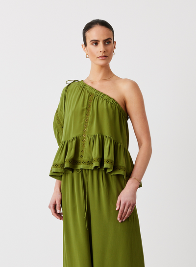 ISLA SILK SMOCK TOP | SANDWASH OLIVE