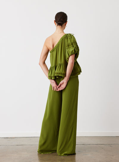 SOPHIA SILK PALAZZO PANT | SANDWASH OLIVE
