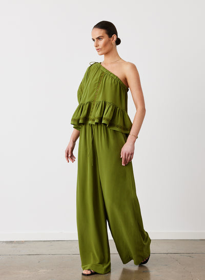 SOPHIA SILK PALAZZO PANT | SANDWASH OLIVE